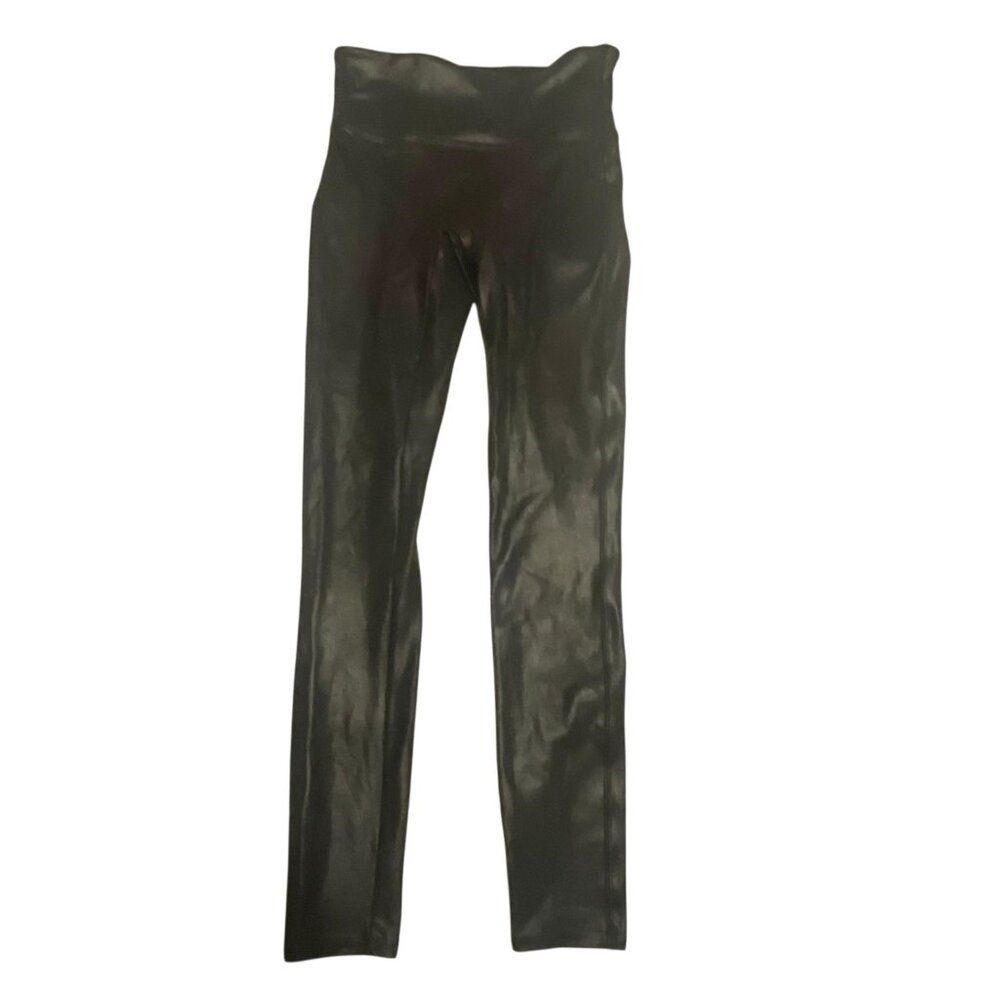 SPANX Leggings Womens M Black Faux Leather High Waist Stretch Pants Leggings